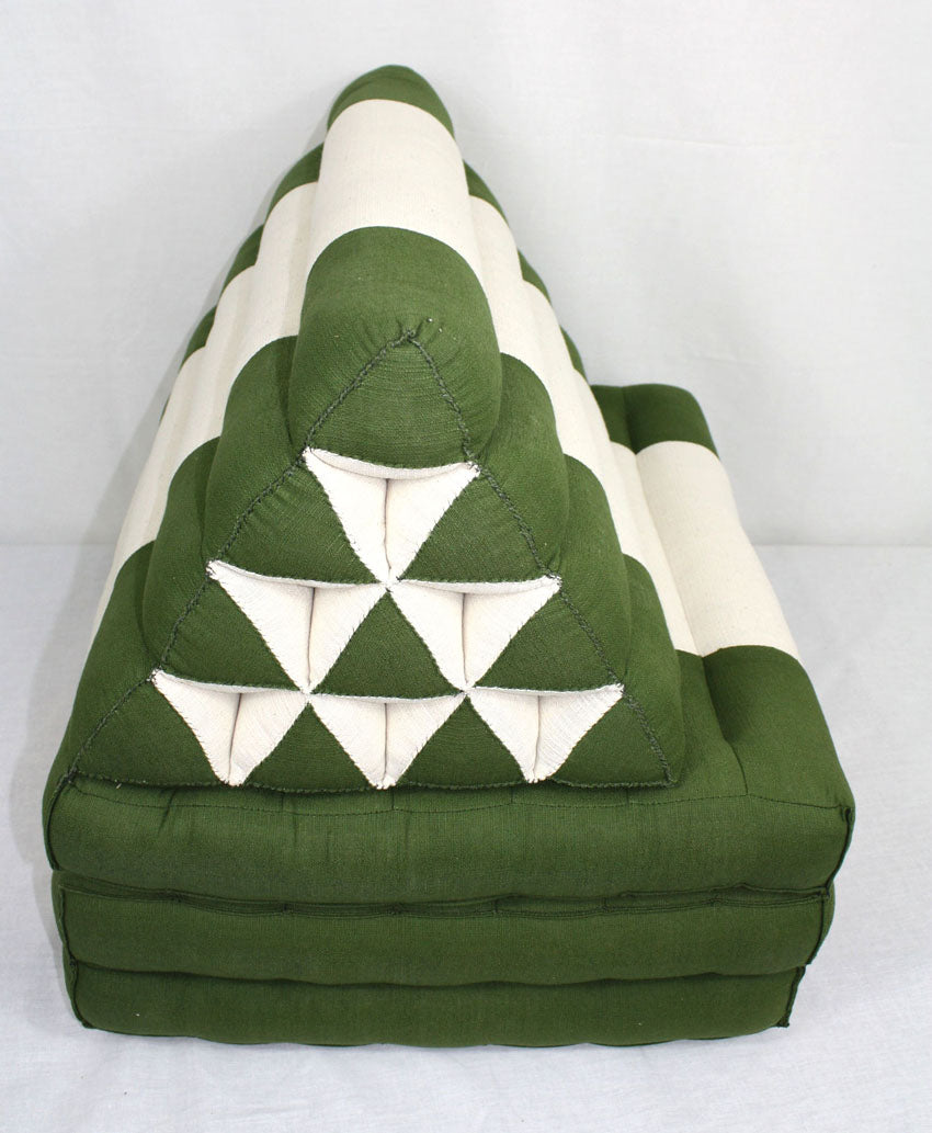 Green and cream cotton linen fabric standard three-fold Thai cushion - farangshop-co