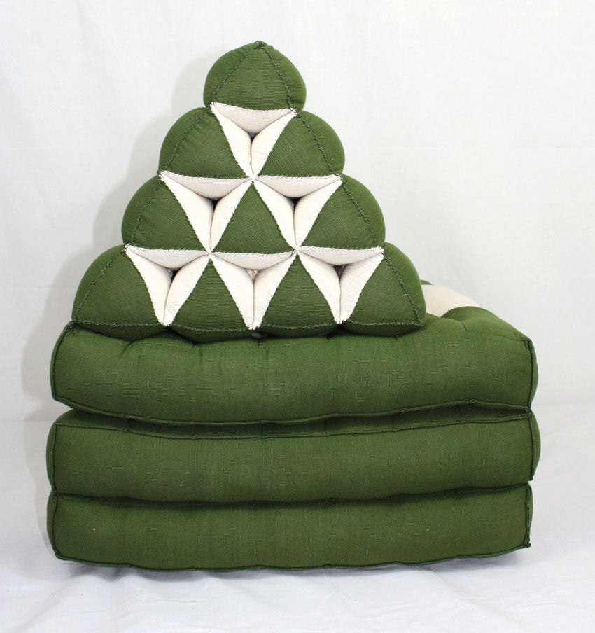 Green and cream cotton linen fabric standard three-fold Thai cushion - farangshop-co