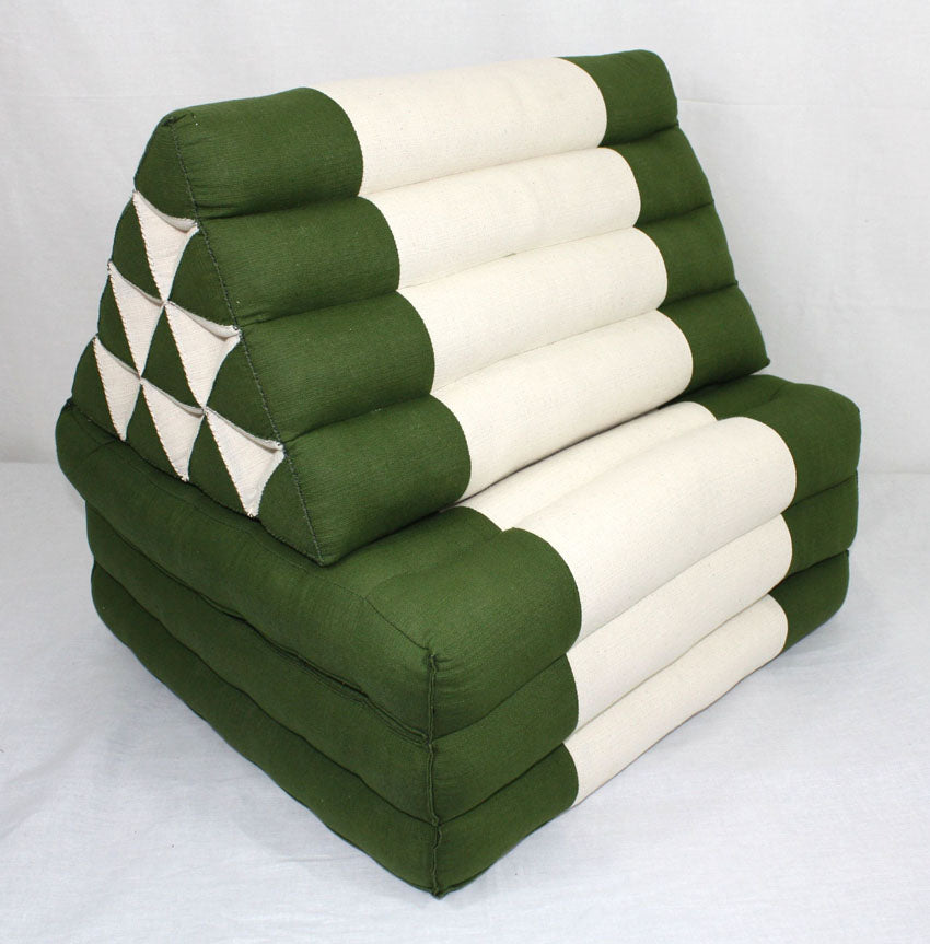 Green and cream cotton linen fabric standard three-fold Thai cushion - farangshop-co