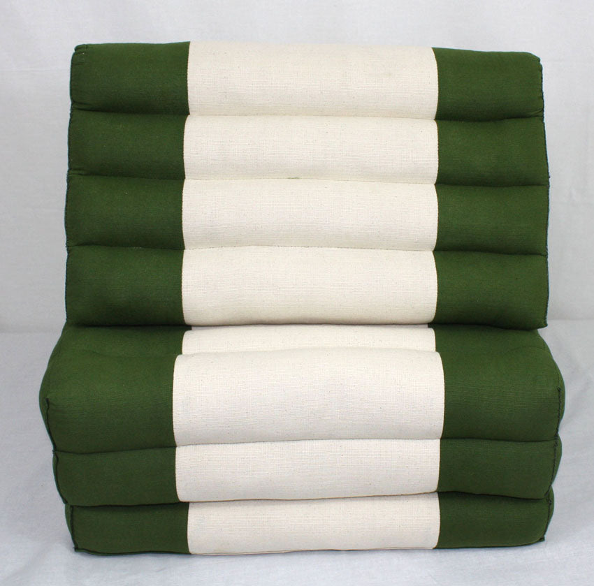 Green and cream cotton linen fabric standard three-fold Thai cushion - farangshop-co