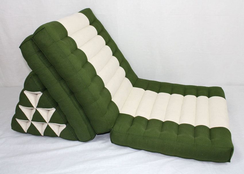 Green and cream cotton linen fabric standard three-fold Thai cushion - farangshop-co