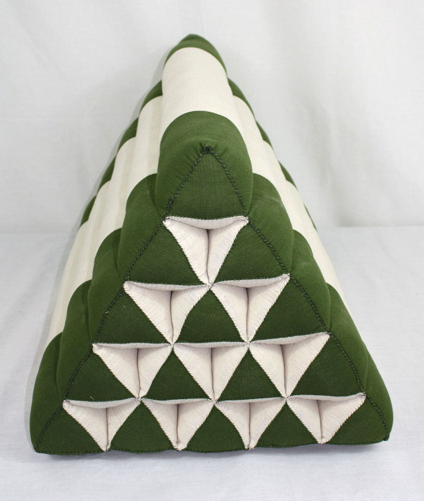 Thai triangle cushion Green and cream cotton linen fabric jumbo single - farangshop-co