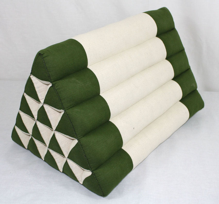 Thai triangle cushion Green and cream cotton linen fabric jumbo single - farangshop-co