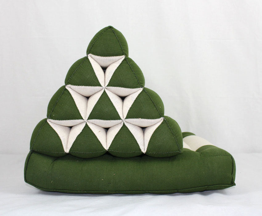 Green and cream cotton linen fabric standard one-fold Thai cushion - farangshop-co