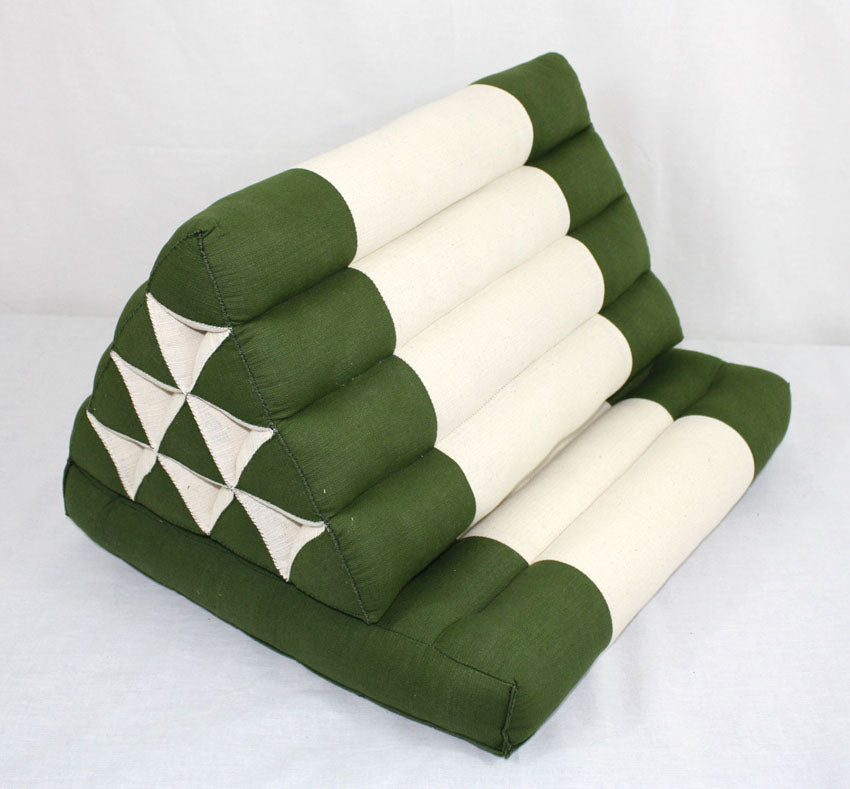 Green and cream cotton linen fabric standard one-fold Thai cushion - farangshop-co