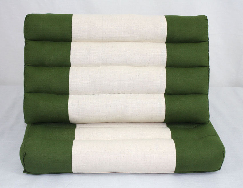 Green and cream cotton linen fabric standard one-fold Thai cushion - farangshop-co
