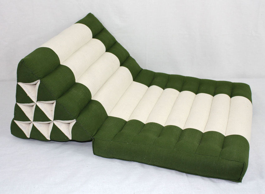 Green and cream cotton linen fabric standard one-fold Thai cushion - farangshop-co
