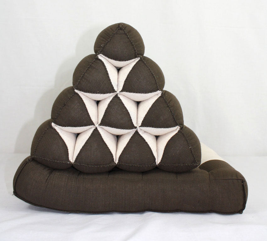 Thai cushion Brown and cream cotton linen fabric standard one-fold Thai cushion - farangshop-co