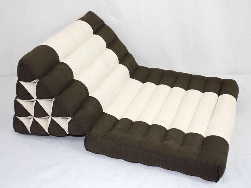 Thai cushion Brown and cream cotton linen fabric standard one-fold Thai cushion - farangshop-co