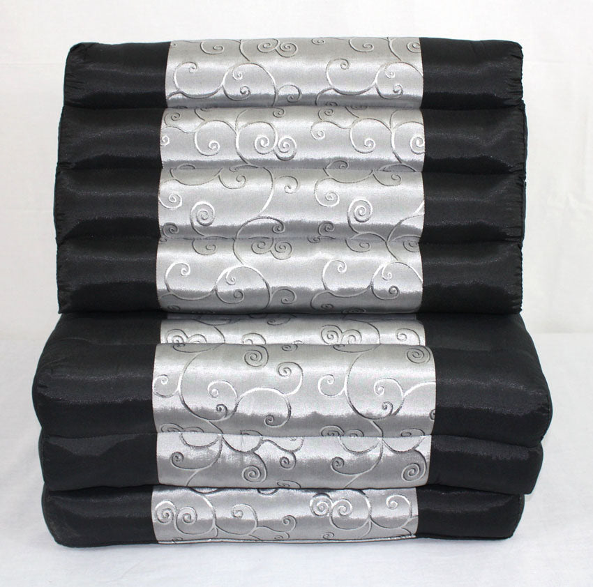 Silver silklook natural swirl pattern three-fold Thai cushion - farangshop-co