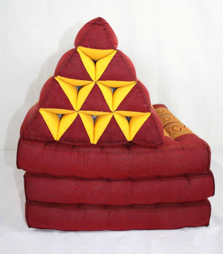 Thai triangle cushion Burgundy and gold pattern standard three-fold cushion - farangshop-co