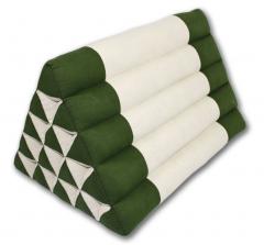 Thai triangle cushion Green and cream cotton linen fabric jumbo single - farangshop-co