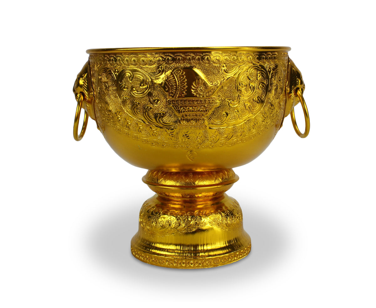 Thai gold metal monk&#39;s offering bowl, 18cm - farangshop-co
