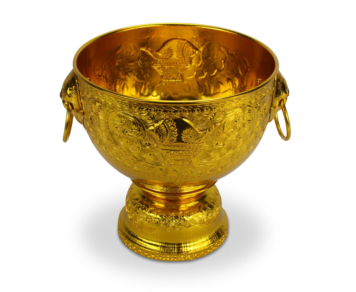 Thai gold metal monk&#39;s offering bowl, 18cm - farangshop-co
