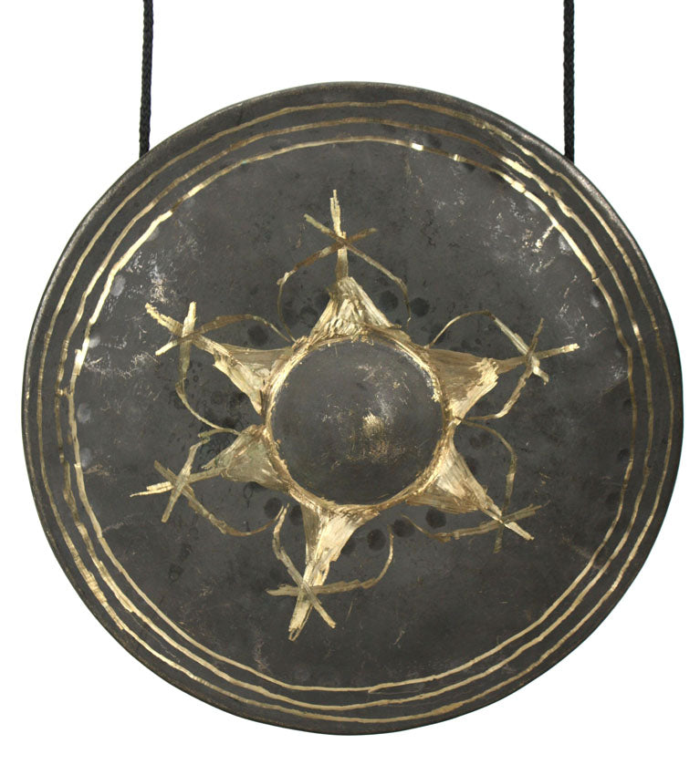 Thai metal gong - rustic light wood finish, 39cm high - farangshop-co