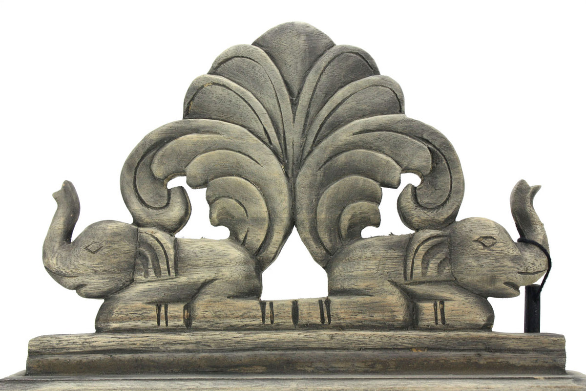 Burmese style wooden gong, elephant design, 45cm high - farangshop-co