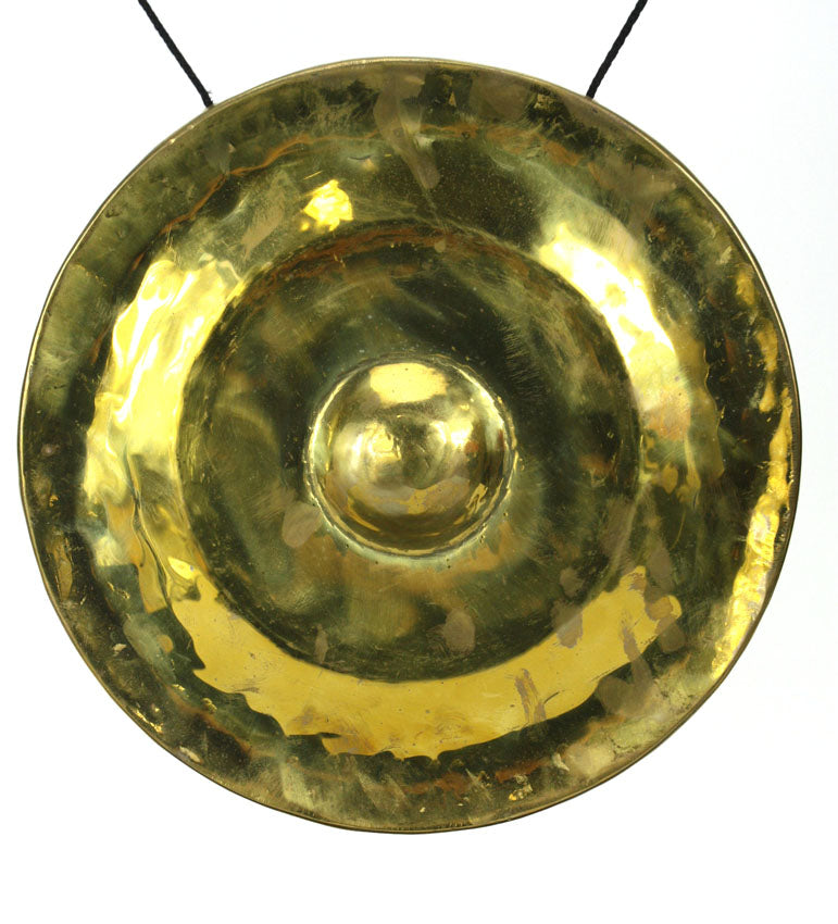 Thai metal golden gong - rustic light wood finish, 54cm high - farangshop-co