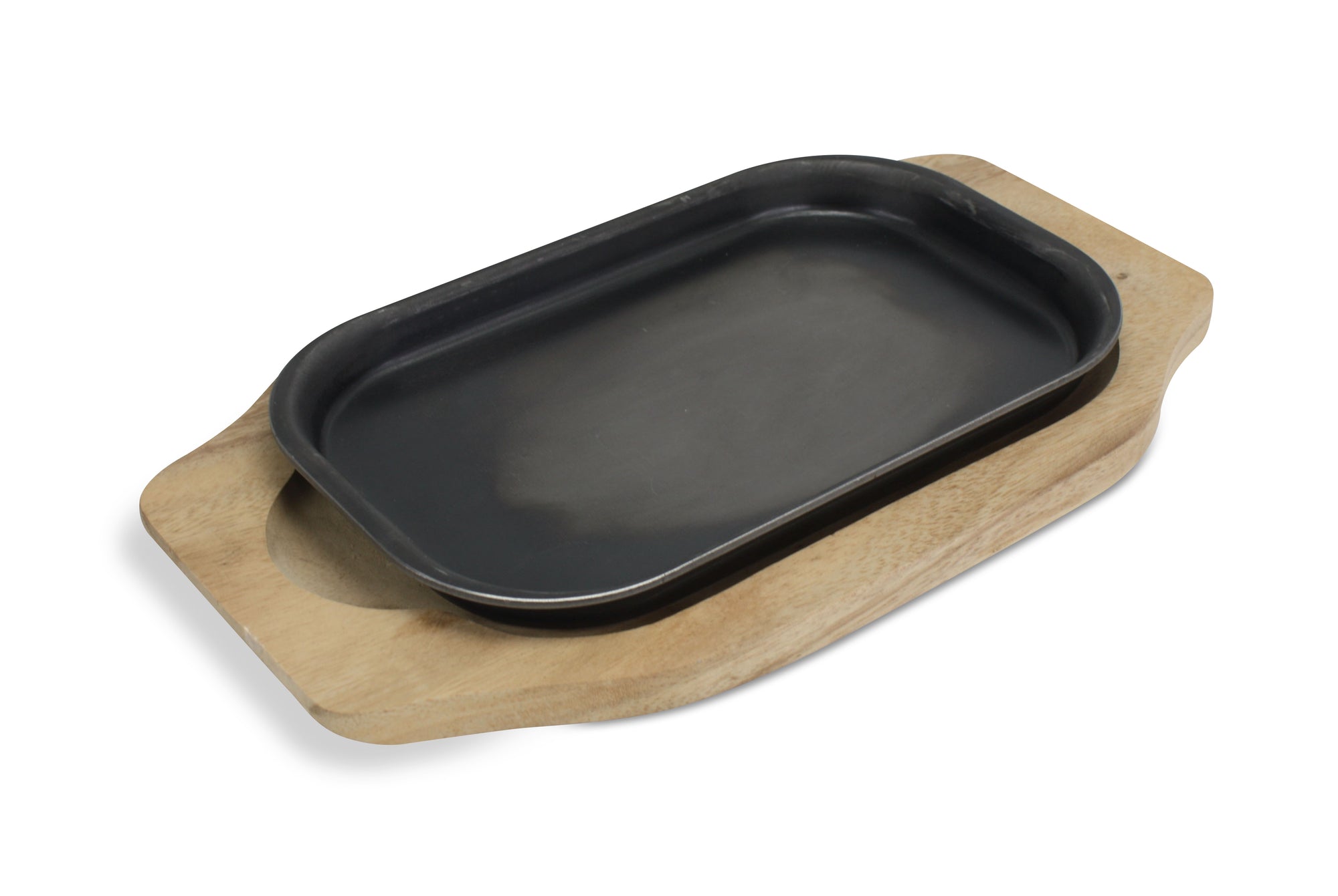 Sizzler Plate; Thai metal hotplate, 25.5cm, on wooden base - farangshop-co