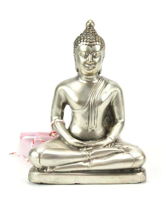 Thai metal Buddha statue, silver finish, 15.5cm high, B22 - farangshop-co