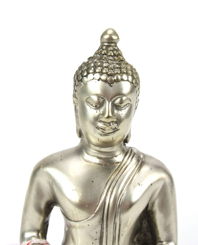 Thai metal Buddha statue, silver finish, 15.5cm high, B22 - farangshop-co