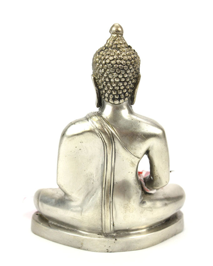 Thai metal Buddha statue, silver finish, 15.5cm high, B22 - farangshop-co