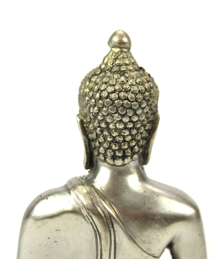 Thai metal Buddha statue, silver finish, 15.5cm high, B22 - farangshop-co
