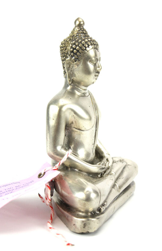 Thai metal Buddha statue, silver finish, 15.5cm high, B22 - farangshop-co
