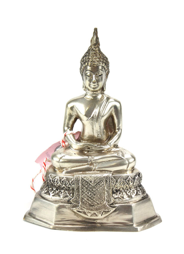Thai metal Buddha statue, silver finish, 16.5cm high, B23 - farangshop-co