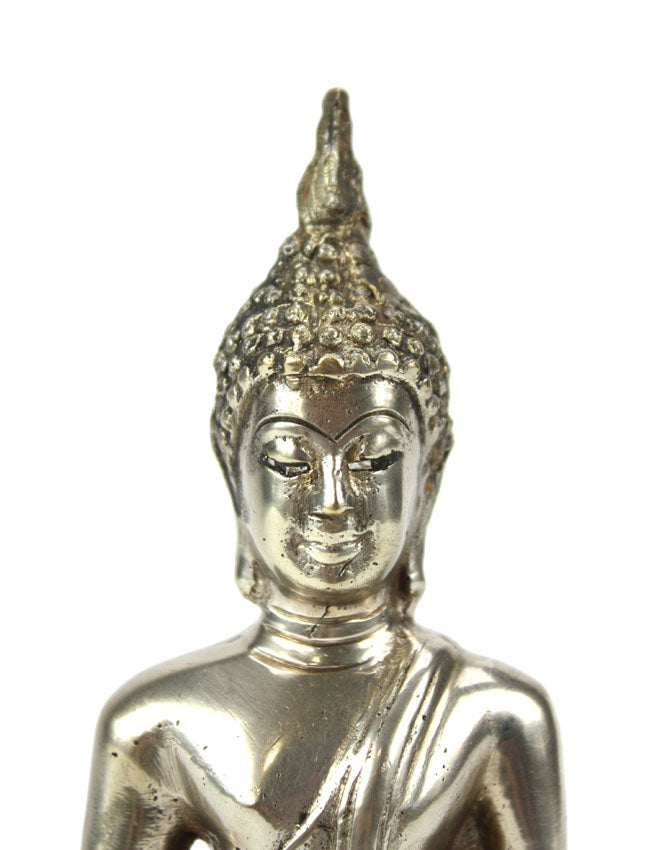 Thai metal Buddha statue, silver finish, 16.5cm high, B23 - farangshop-co
