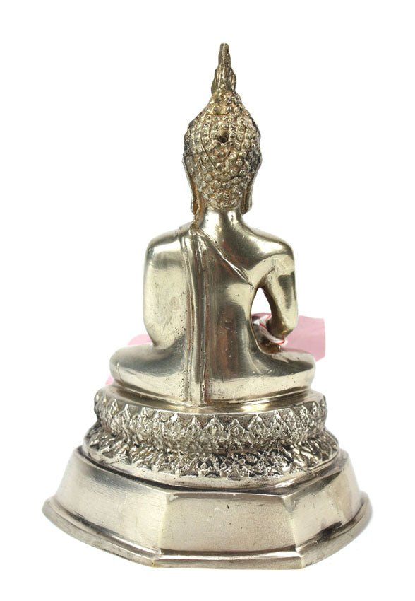 Thai metal Buddha statue, silver finish, 16.5cm high, B23 - farangshop-co