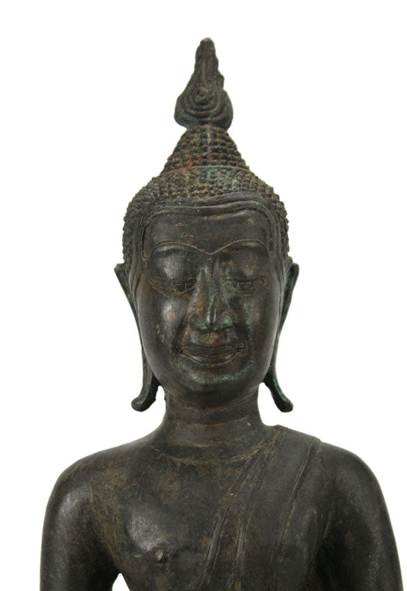 Thai metal Buddha statue, antique dark bronze finish, 35cm high, B28 - farangshop-co