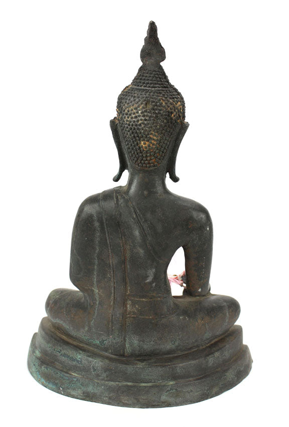 Thai metal Buddha statue, antique dark bronze finish, 35cm high, B28 - farangshop-co