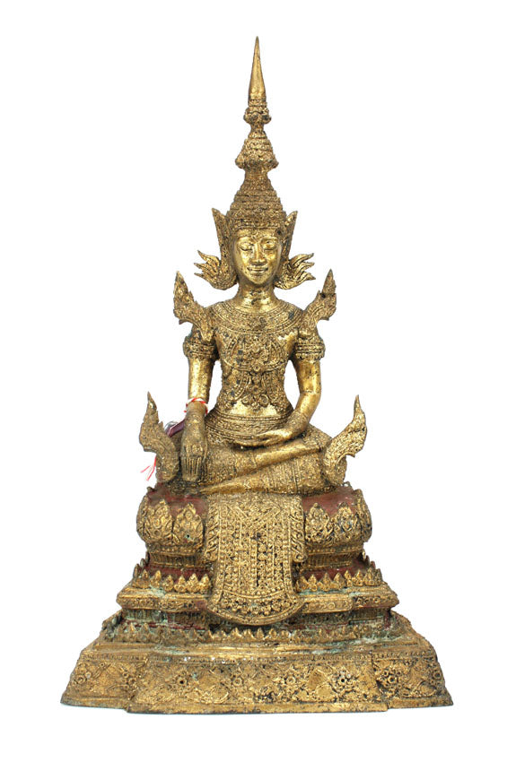 Thai metal Rattanakosin Buddha statue, in antique gilt bronze finish, large, 44cm high, B15 - farangshop-co