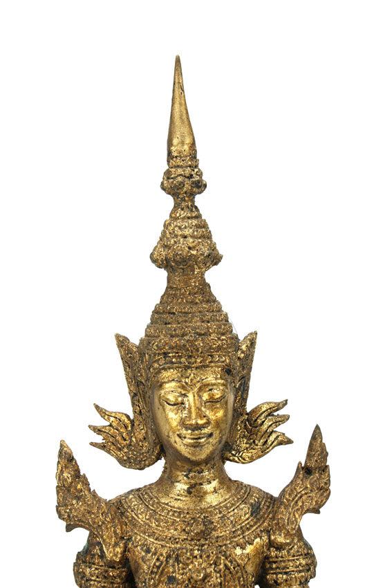 Thai metal Rattanakosin Buddha statue, in antique gilt bronze finish, large, 44cm high, B15 - farangshop-co