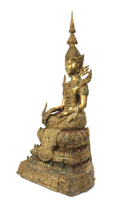 Thai metal Rattanakosin Buddha statue, in antique gilt bronze finish, large, 44cm high, B15 - farangshop-co