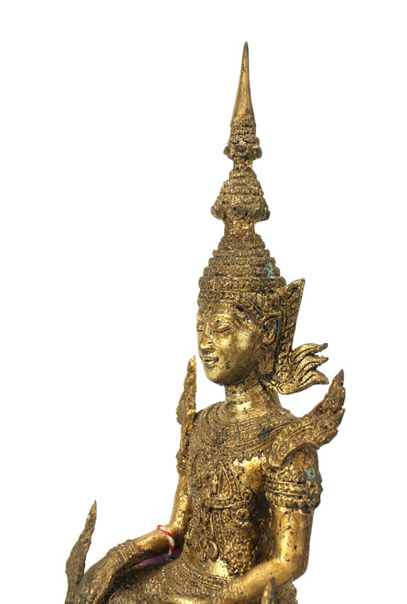 Thai metal Rattanakosin Buddha statue, in antique gilt bronze finish, large, 44cm high, B15 - farangshop-co