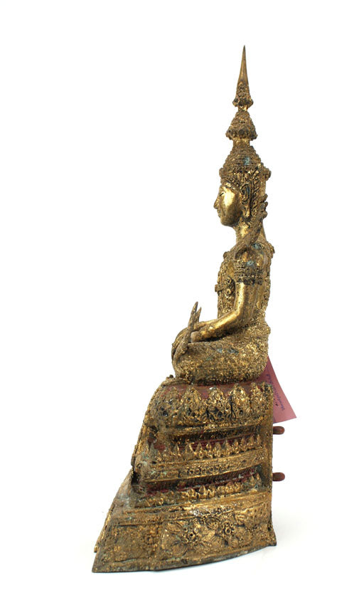 Thai metal Rattanakosin Buddha statue, in antique gilt bronze finish, large, 44cm high, B15 - farangshop-co