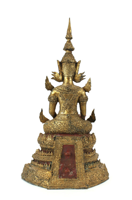 Thai metal Rattanakosin Buddha statue, in antique gilt bronze finish, large, 44cm high, B15 - farangshop-co