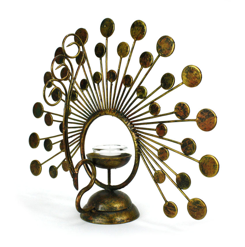 Thai Peacock Metal Tealight Holder - farangshop-co