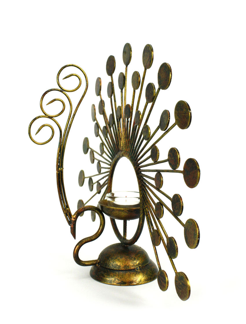 Thai Peacock Metal Tealight Holder - farangshop-co