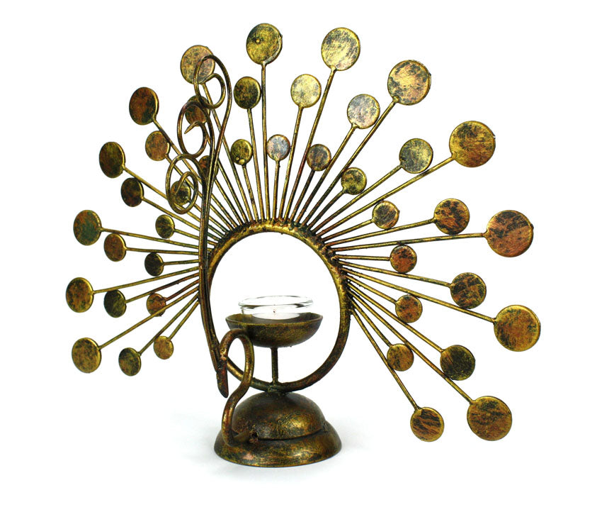Thai Peacock Metal Tealight Holder - farangshop-co
