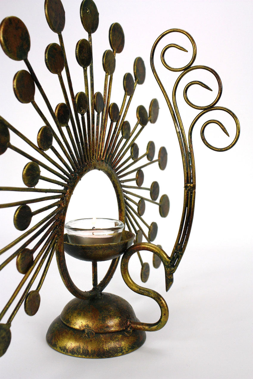 Thai Peacock Metal Tealight Holder - farangshop-co