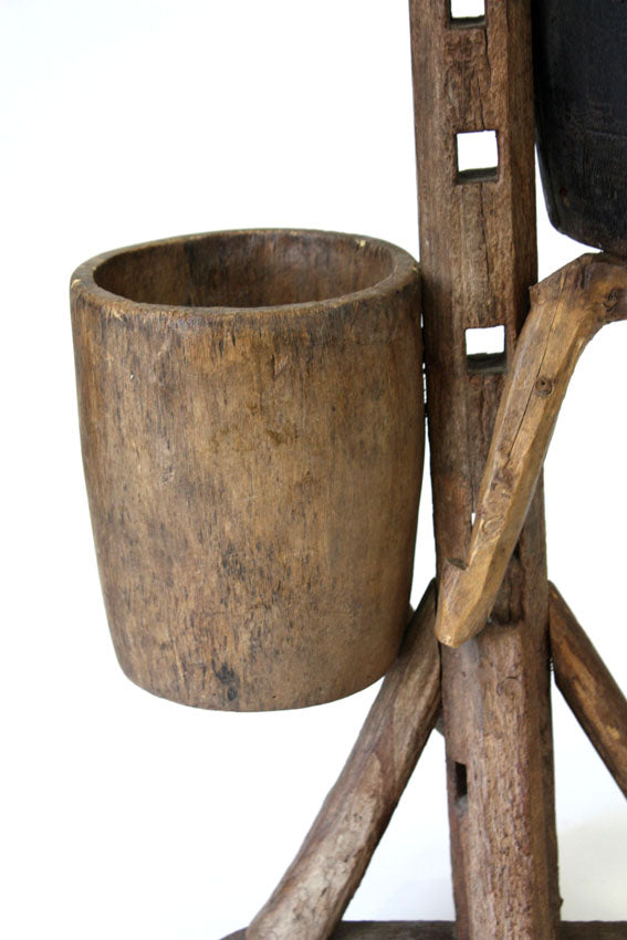 Reclaimed Thai teakwood plant holder, double, C - farangshop-co