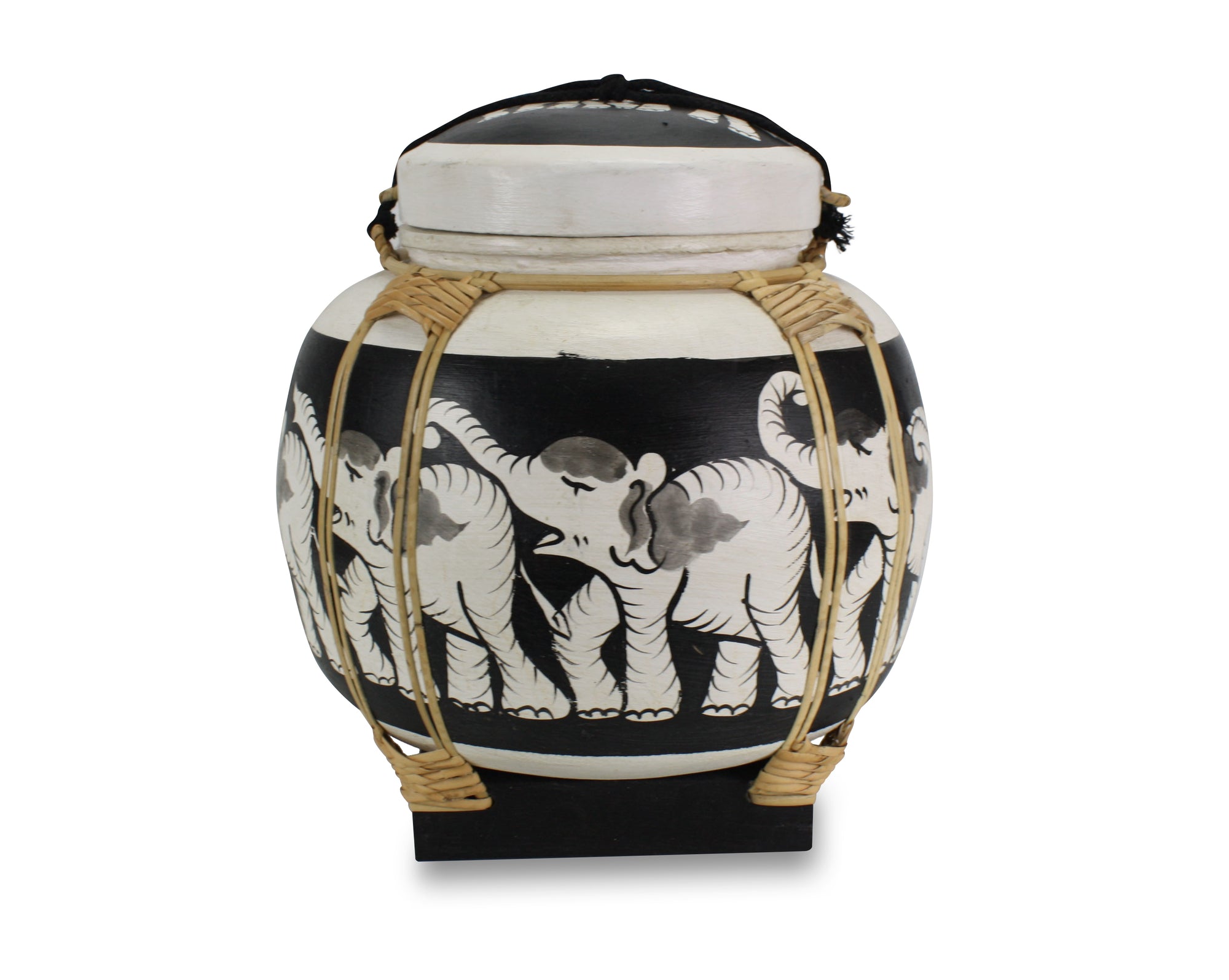 Rice seed box - Large Spherical Box, 34cm high, Elephants, White - farangshop-co