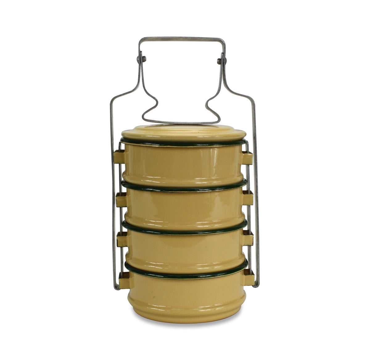 Traditional Thai Tiffin Pinto Food Carrier Lunch Set, 4 x 10cm, Yellow &amp; Green - farangshop-co