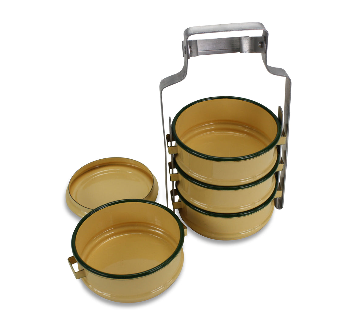 Traditional Thai Tiffin Pinto Food Carrier Lunch Set, 4 x 10cm, Yellow &amp; Green - farangshop-co