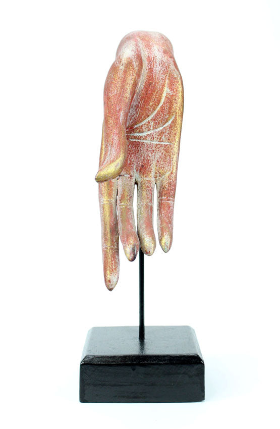 Thai wooden Buddha hand on stand - hand facing down. Different Colours. - farangshop-co