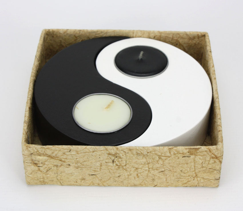 Boxed set of Yin Yang Mangowood Candle Holders - farangshop-co