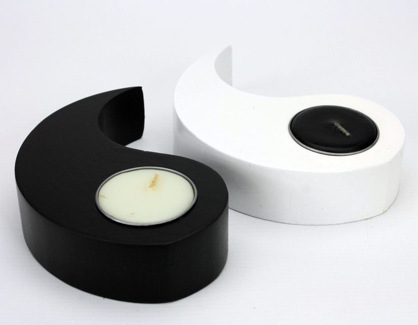Boxed set of Yin Yang Mangowood Candle Holders - farangshop-co